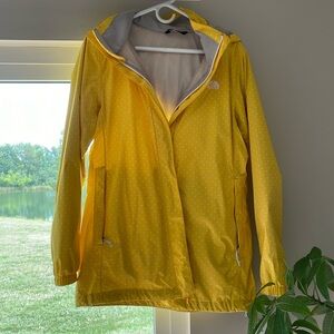 North face yellow polka dot raincoat